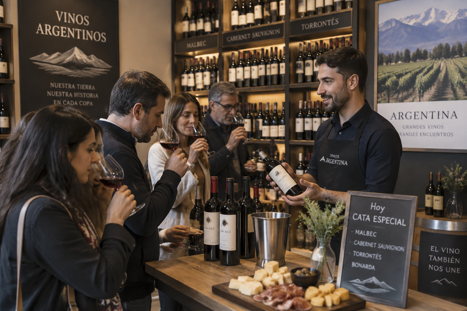 Cata de vinos en una vinoteca del oeste del conurbano bonaerense