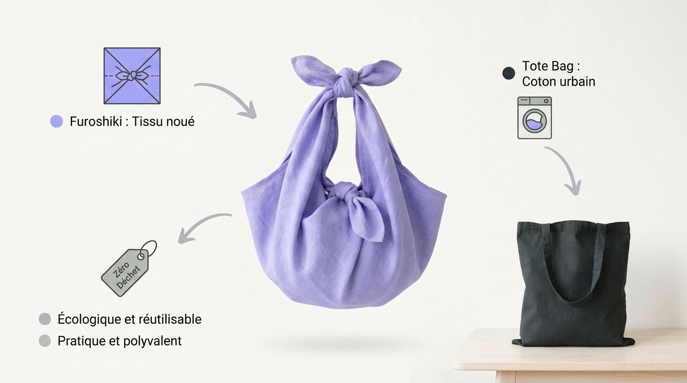 Furoshiki traditionnel et tote bag en coton pour un style de vie durable