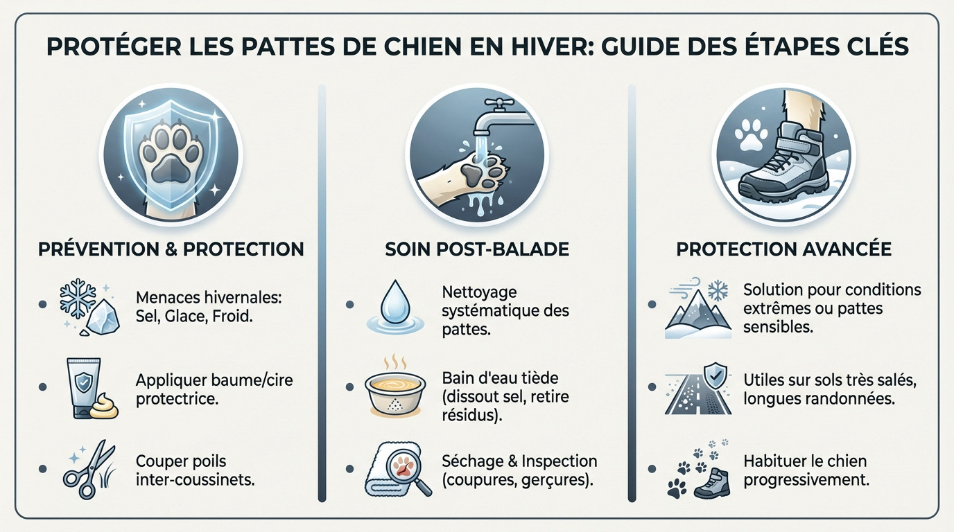 Chien dans la neige avec des bottines de protection pour l'hiver