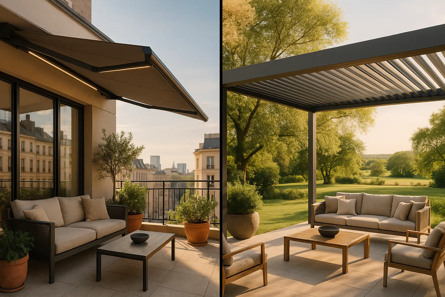Illustration de solutions d'ombrage extérieur pour balcons et terrasses