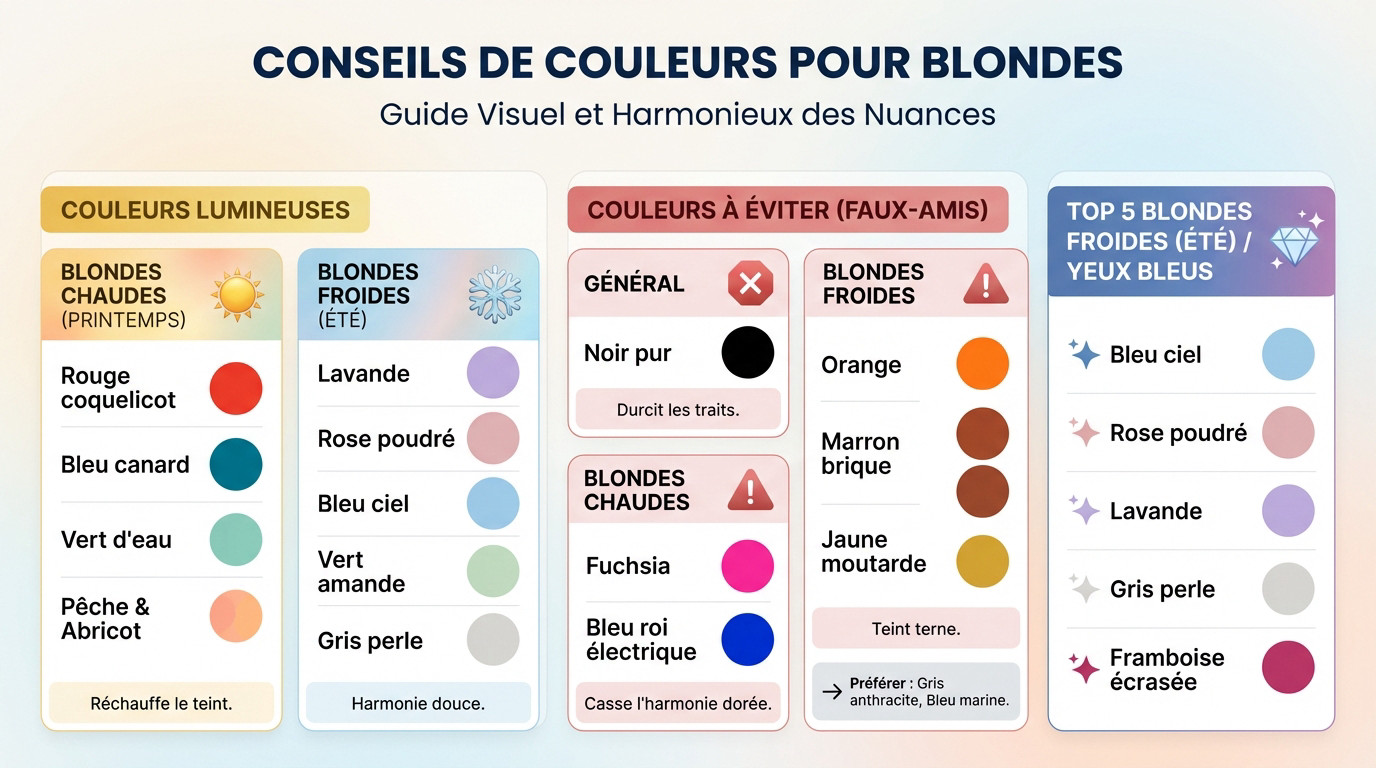 Palette de couleurs idéale pour la colorimétrie blonde aux yeux bleus
