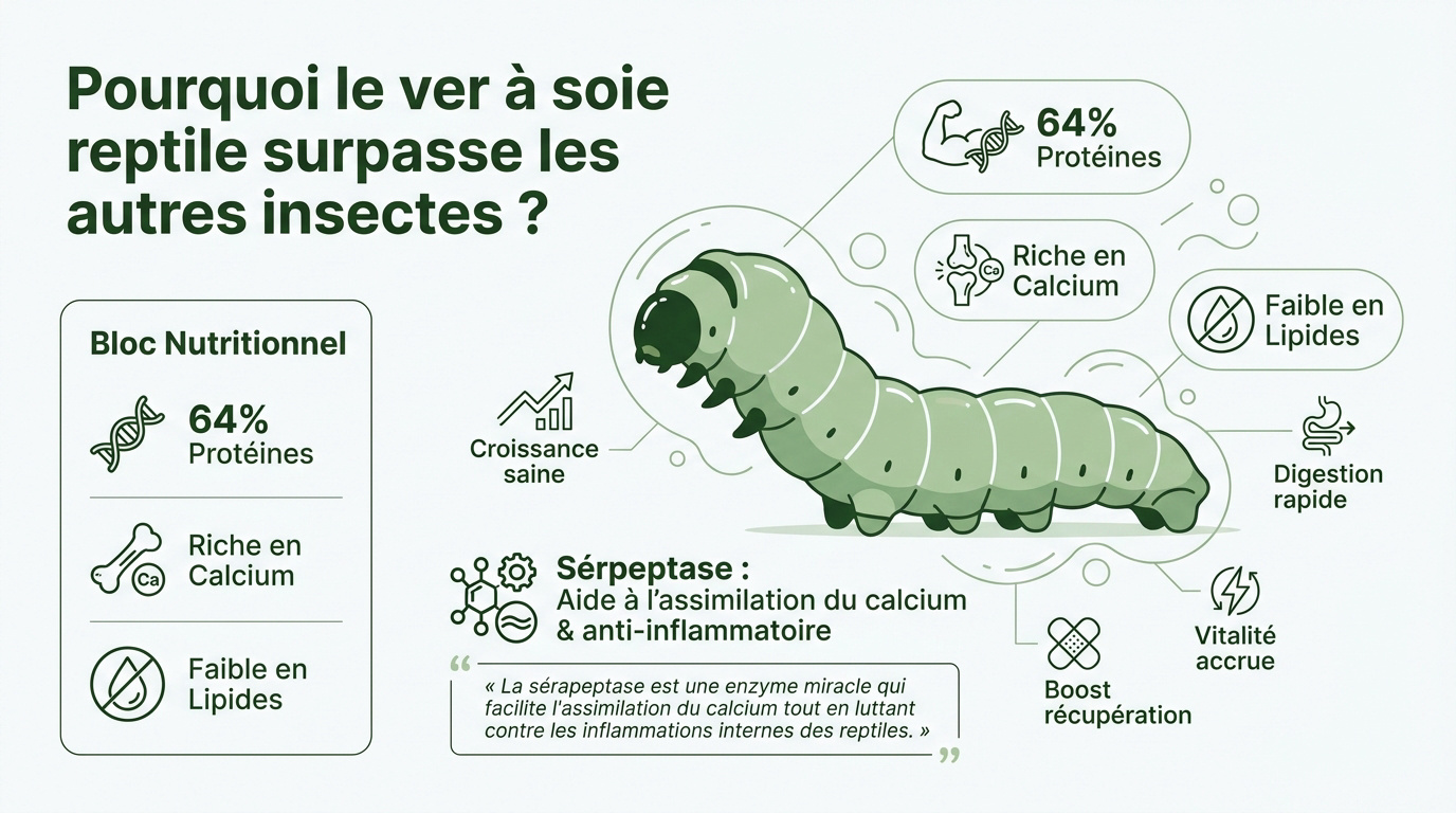 Analyse nutritionnelle des vers à soie riches en protéines et calcium pour reptiles
