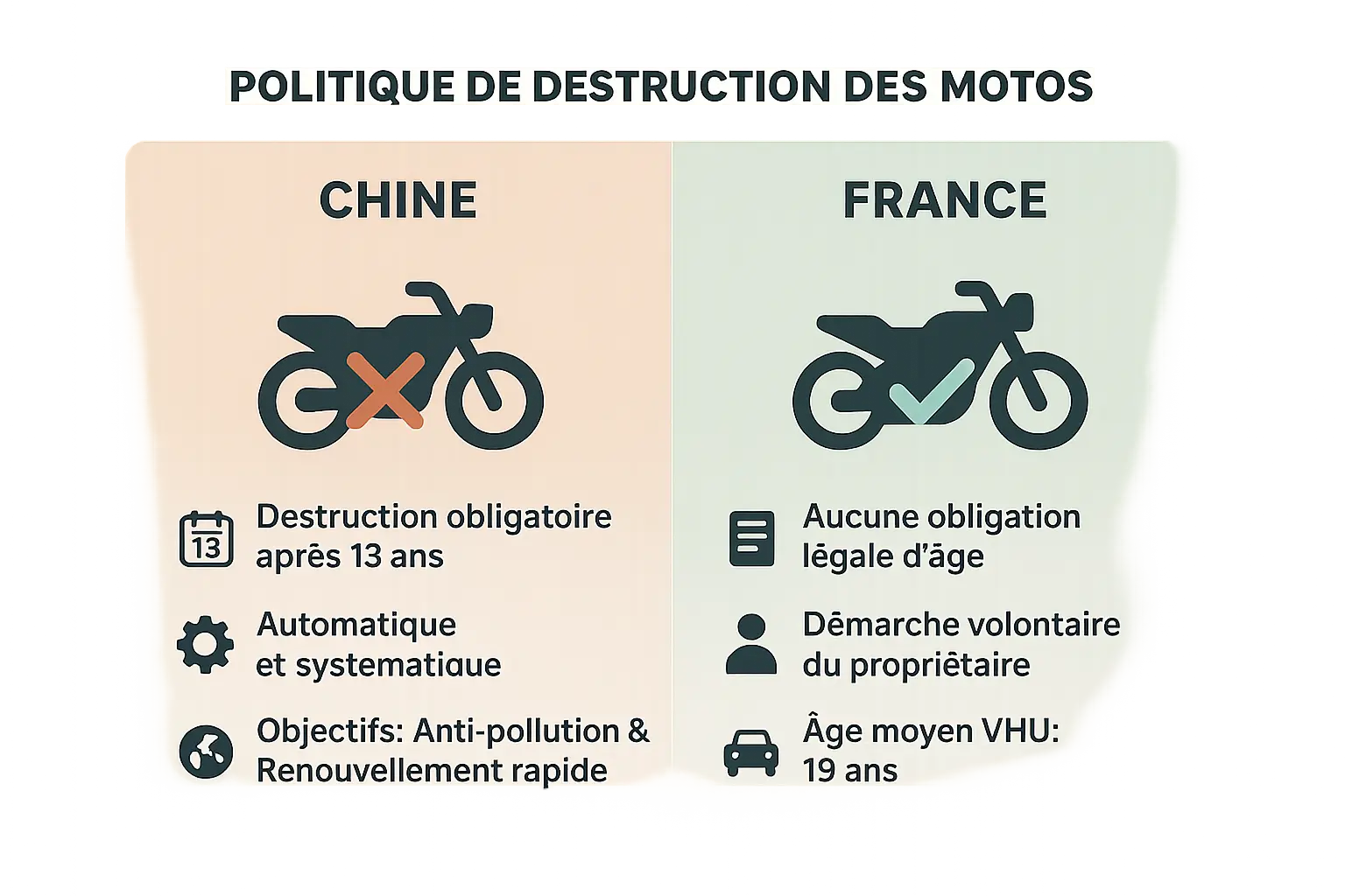Comparaison des politiques de destruction de motos en Chine et en France