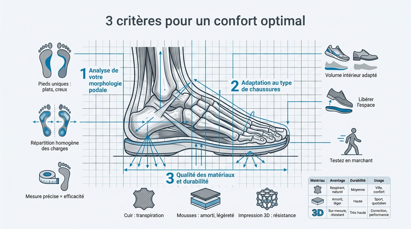 Semelles orthopédiques : le guide pour bien choisir Critères de sélection pour le choix de semelles orthopédiques adaptées
