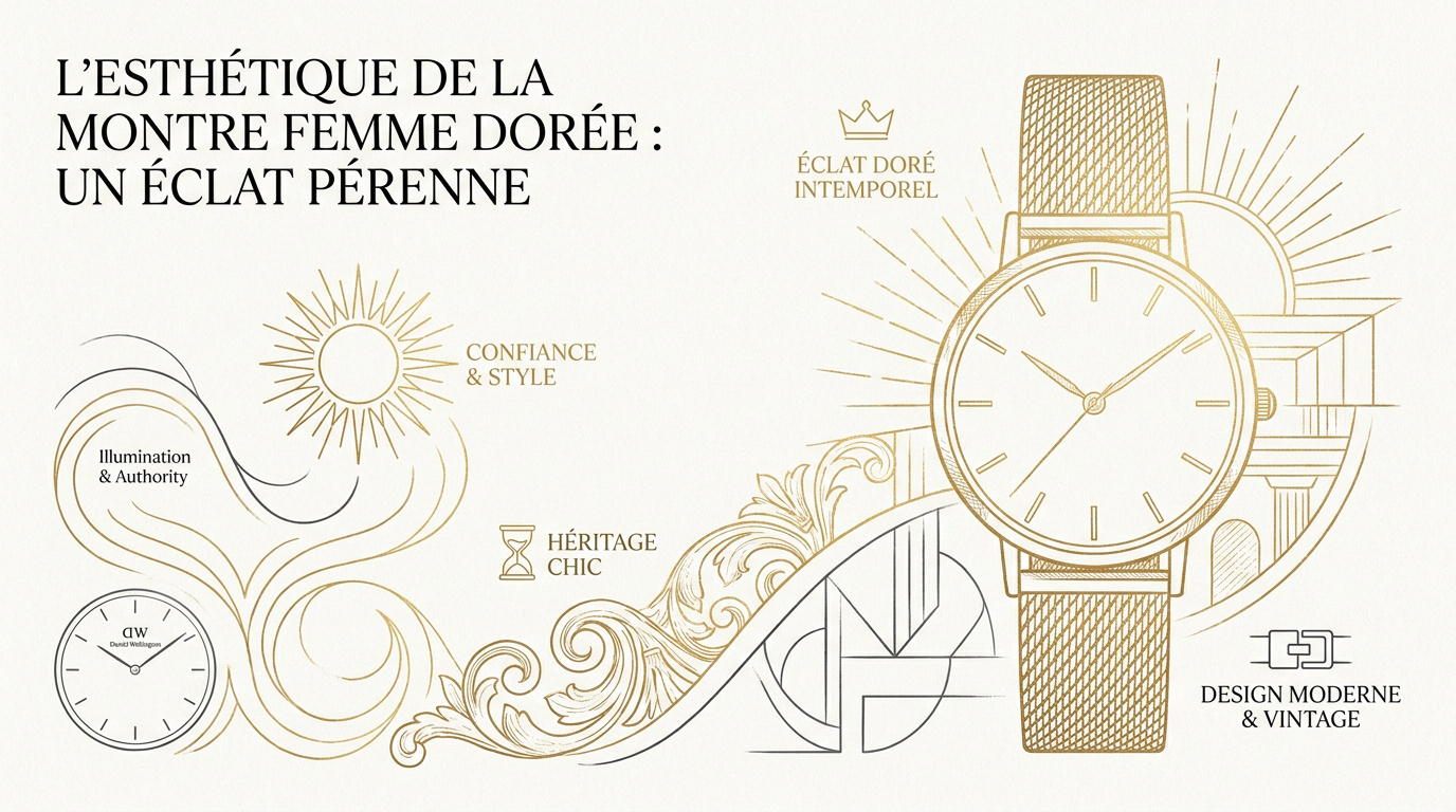 Montre femme dorée élégante au poignet
