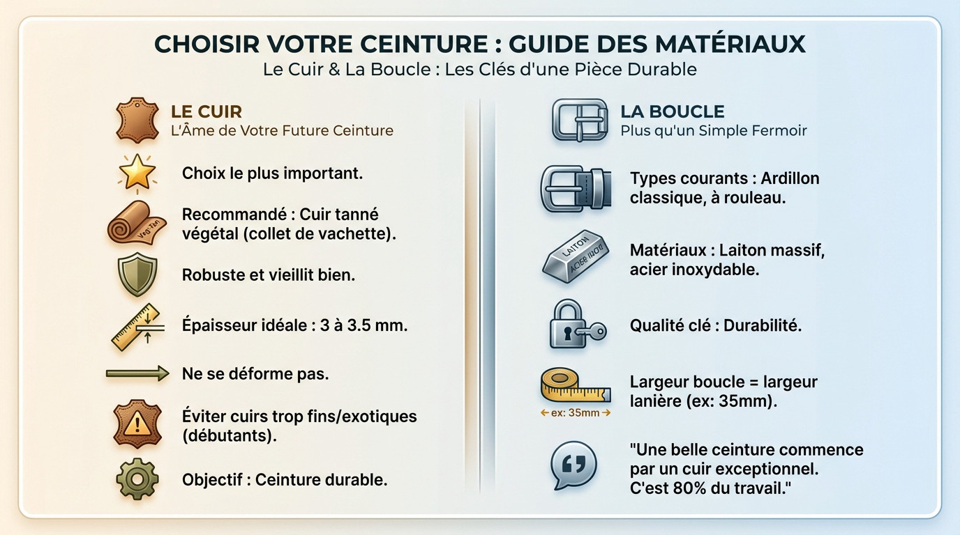 Rouleaux de cuir tannage végétal et boucles en laiton pour fabrication artisanale