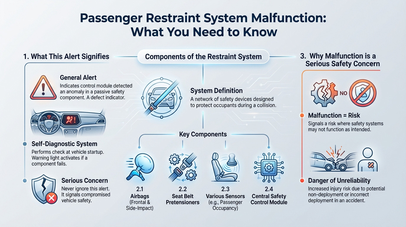 BMW dashboard displaying passenger restraint system malfunction warning light
