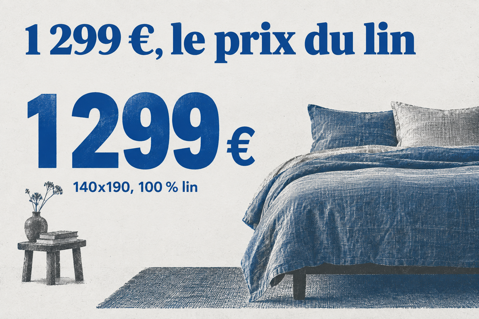 Le lit coffre Kipli en lin coûte 1 299 € en 140x190.