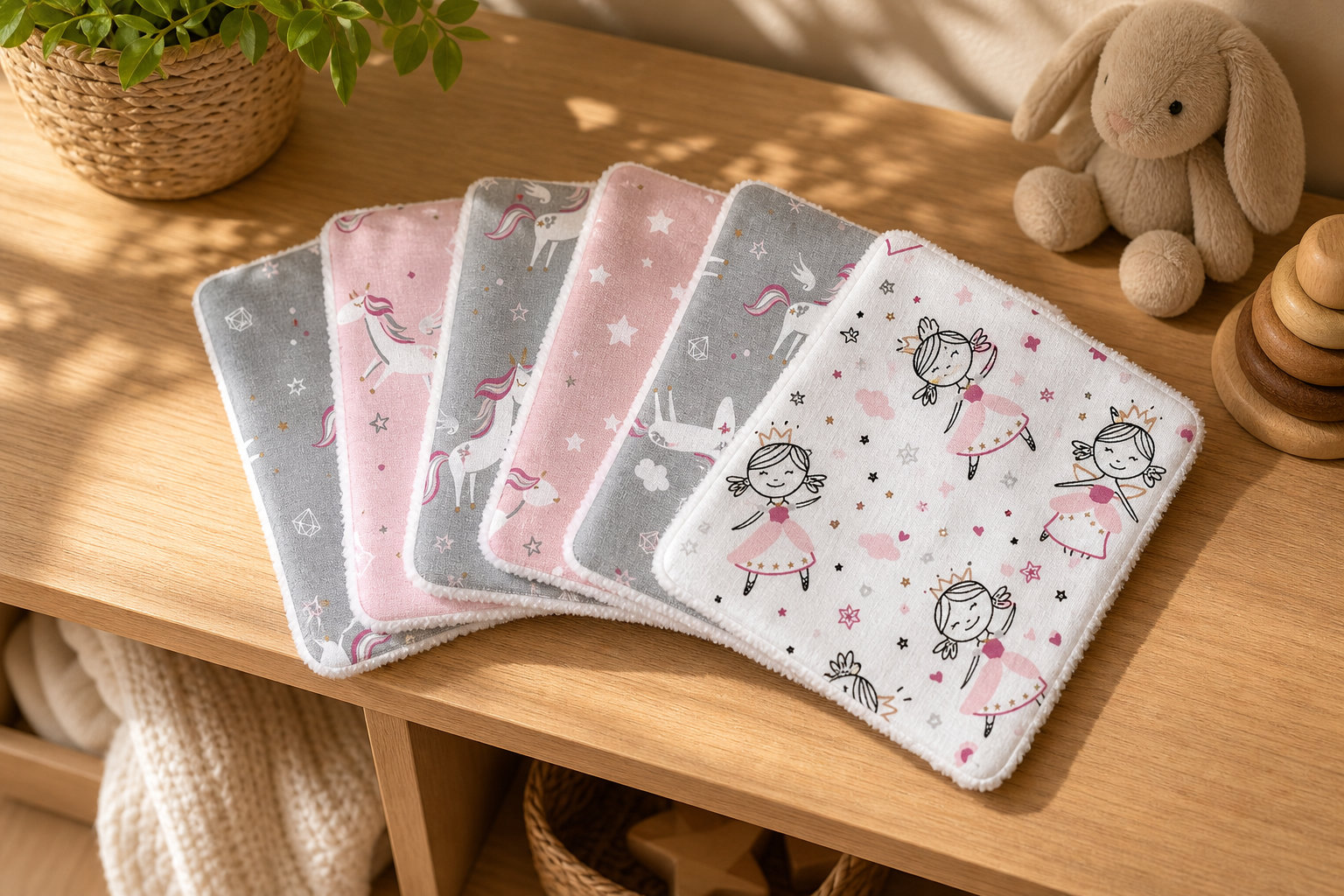 7 Lingettes lavables princesse et licornes : protection et motifs ludiques