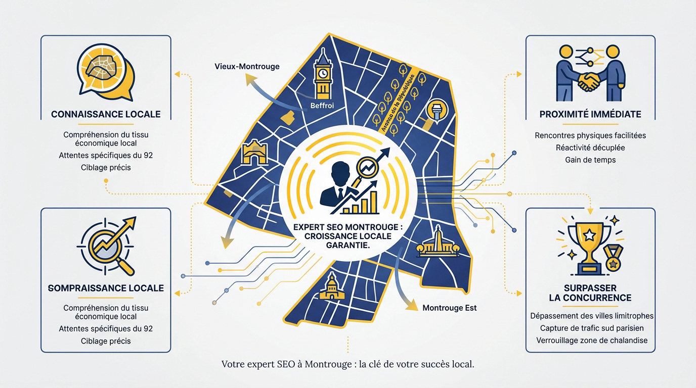 Expert SEO à Montrouge analysant la croissance locale d'une entreprise