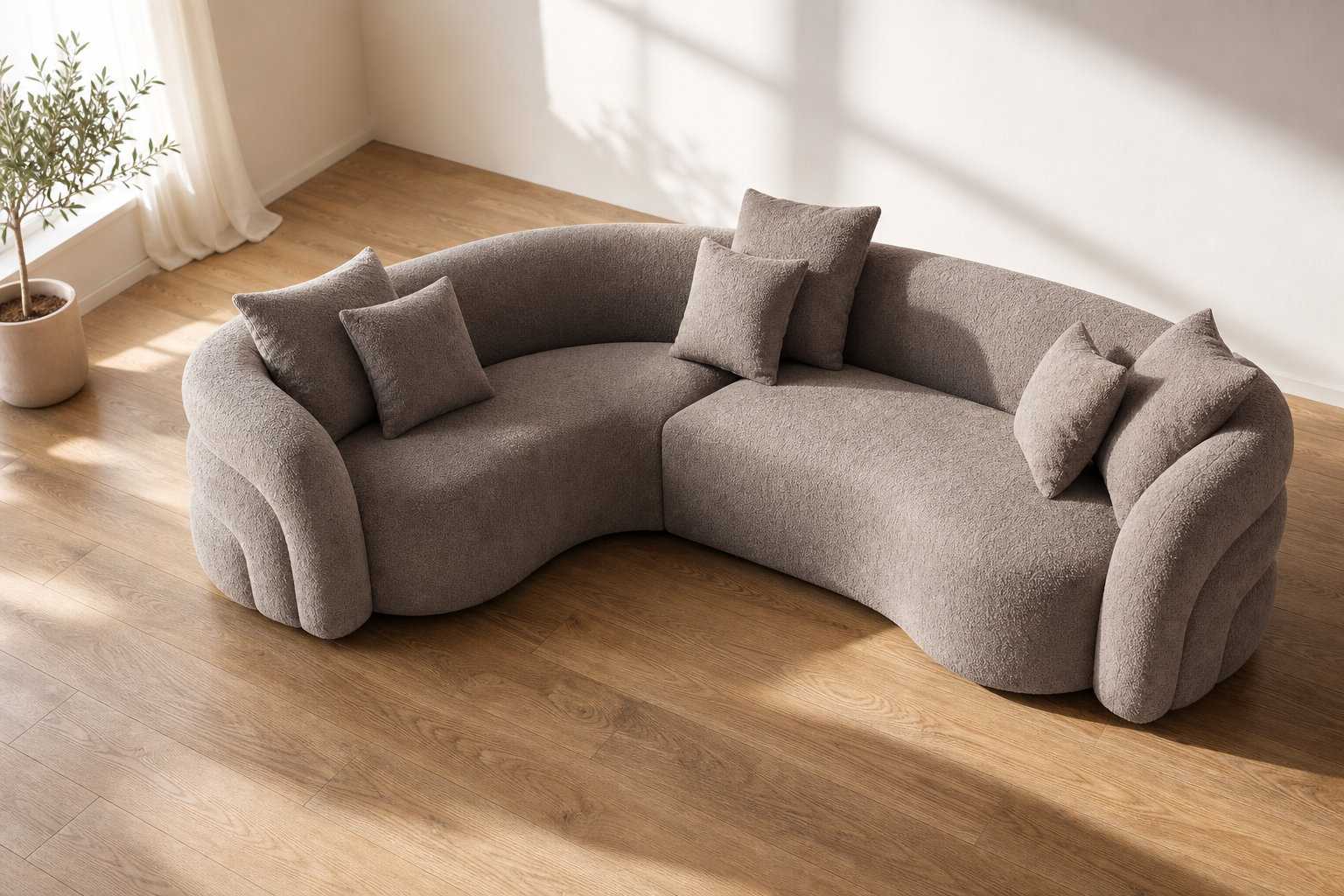 L'allure généreuse du canapé d'angle LAPIOTA en taupe