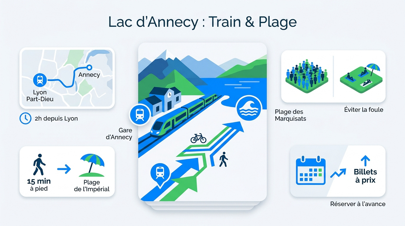Vue panoramique du lac d'Annecy et de ses montagnes environnantes accessible en train depuis Lyon