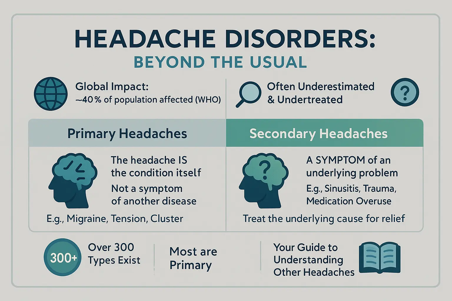 Illustration of different headache types and their classifications