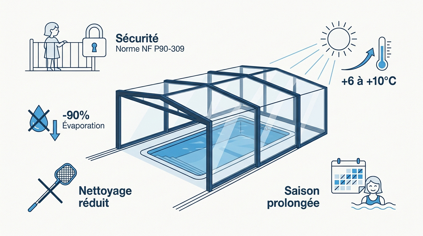 Abri de piscine coque moderne protégeant le bassin