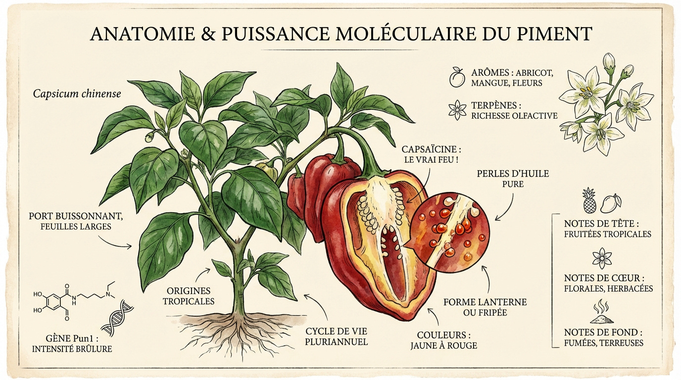 Anatomie interne d'un piment Capsicum chinense montrant les cloisons et la zone de capsaïcine