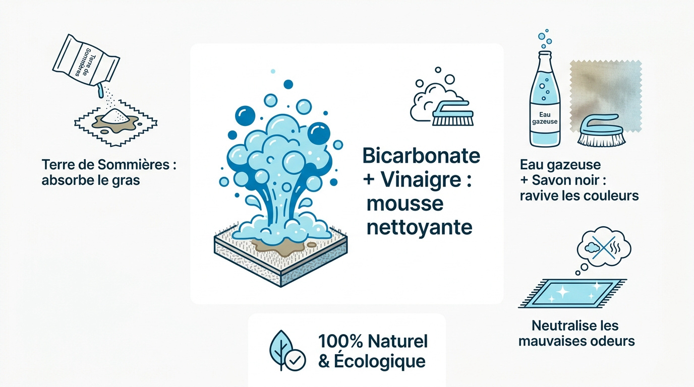 Nettoyage naturel d'un tapis avec des produits &eacute;cologiques