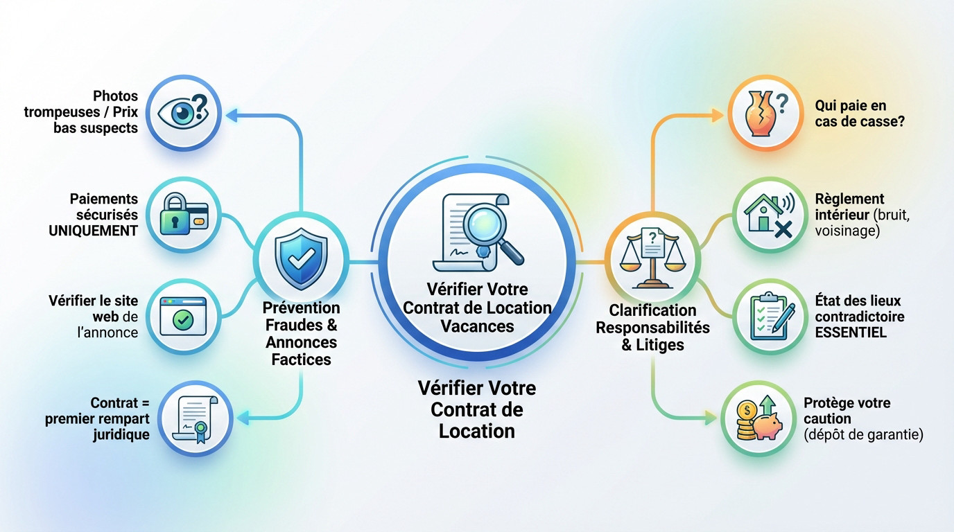 Examen attentif des clauses d'un contrat de location saisonnière pour éviter les litiges