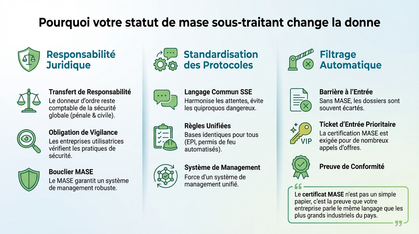 Ouvrier sous-traitant sur un site industriel exigeant la certification MASE