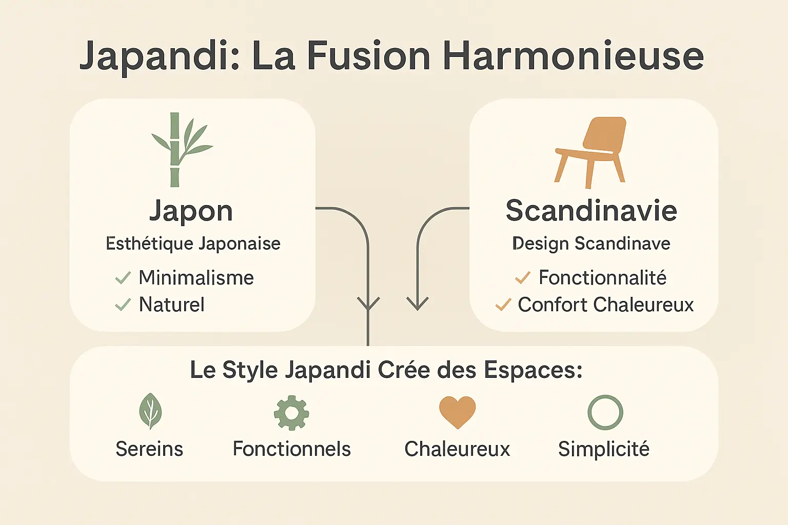 Intérieur en style Japandi avec matériaux naturels et luminosité