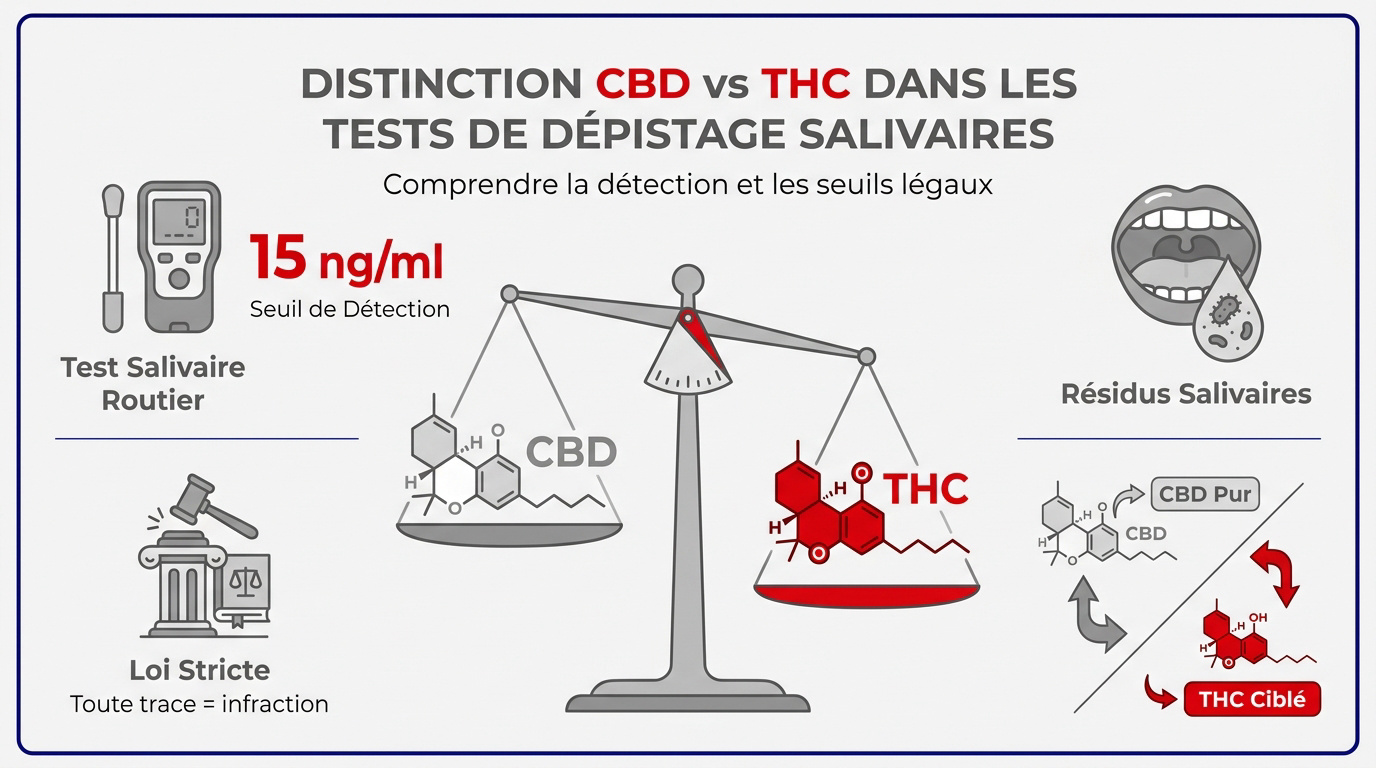 Comparaison entre CBD et THC face aux tests de dépistage salivaires et à la législation française