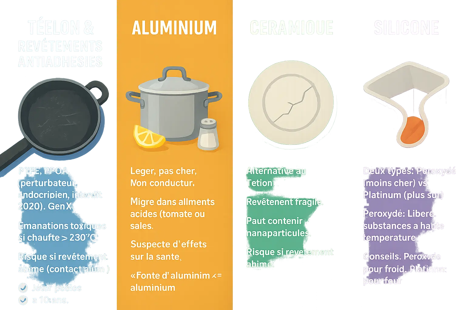Matériaux de cuisine à éviter ou à utiliser avec prudence