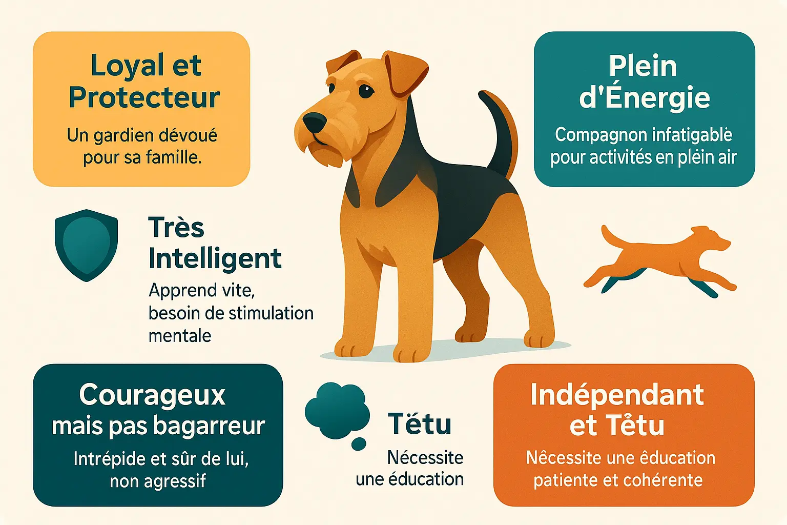 Airedale Terrier montrant ses traits de caractère