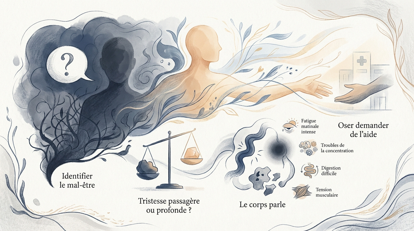 Illustration d'un chemin menant de l'obscurité vers la lumière pour symboliser la guérison de la dépression