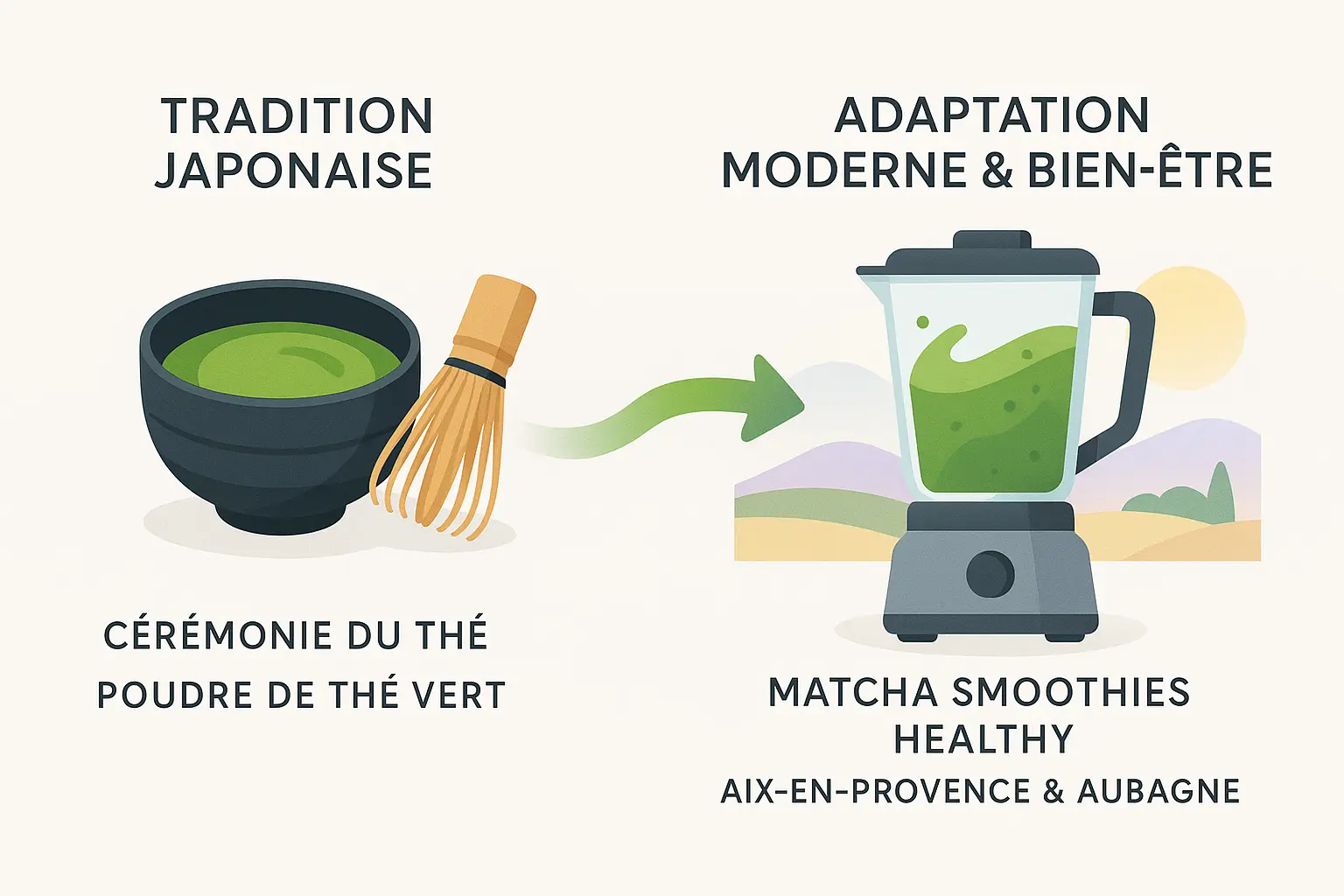 Transition du matcha traditionnel au smoothie moderne en Provence
