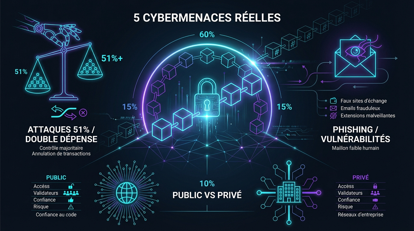 Illustration des menaces de sécurité sur la blockchain et vulnérabilités numériques