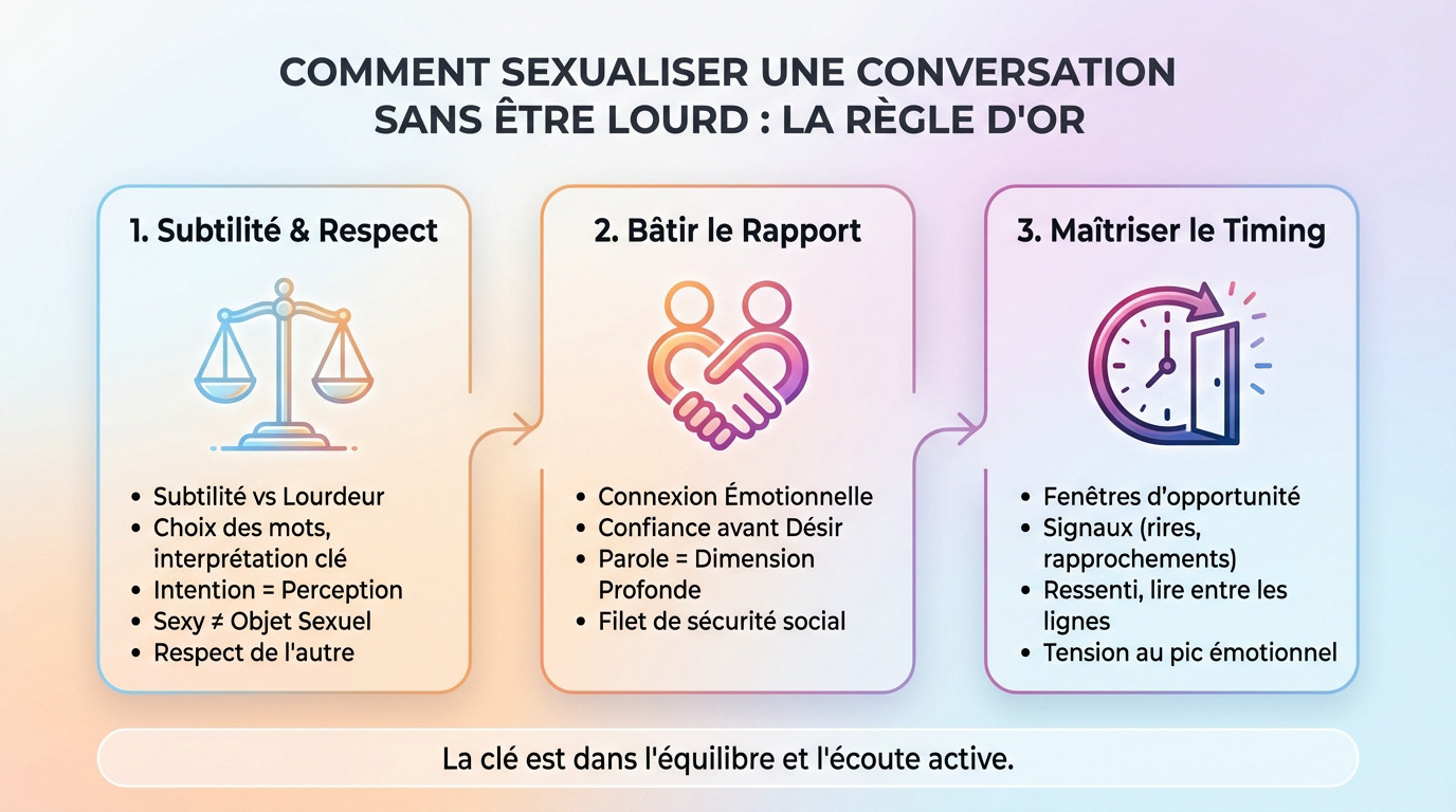 Un couple complice discutant avec une tension charnelle subtile