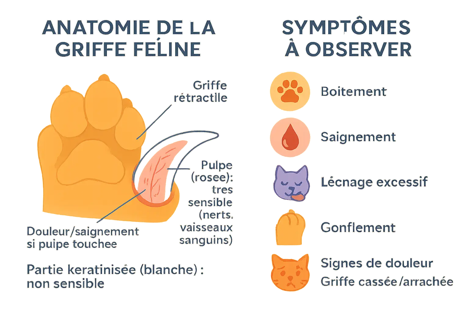 Illustration de l'anatomie de la griffe féline