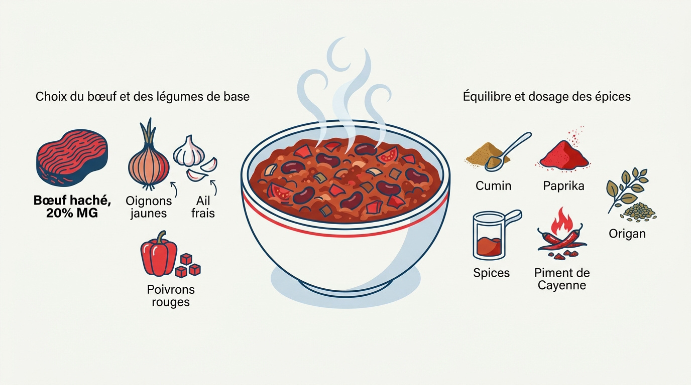 Infographie pour réussir un chili con carne traditionnel