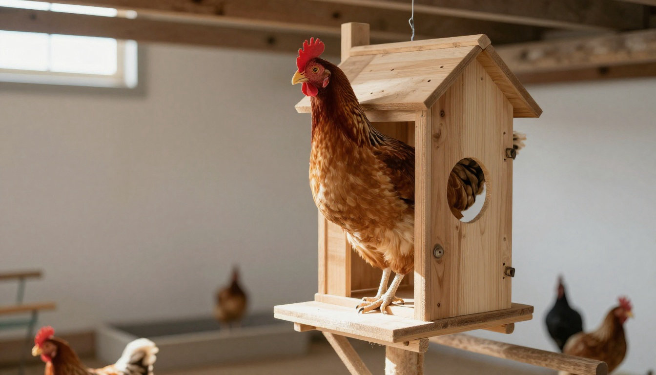 Poule sur nichoir