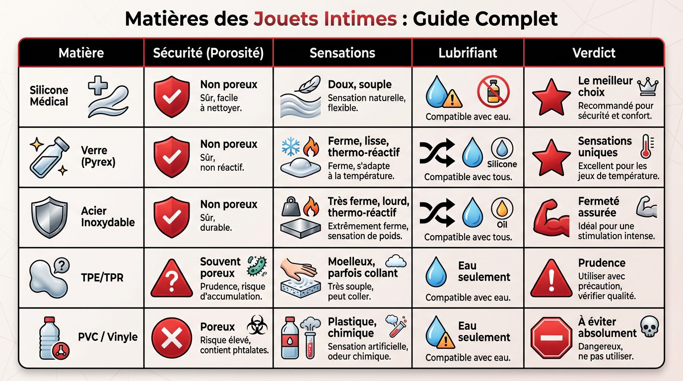 Comparatif des matières de godes : silicone, verre et métal