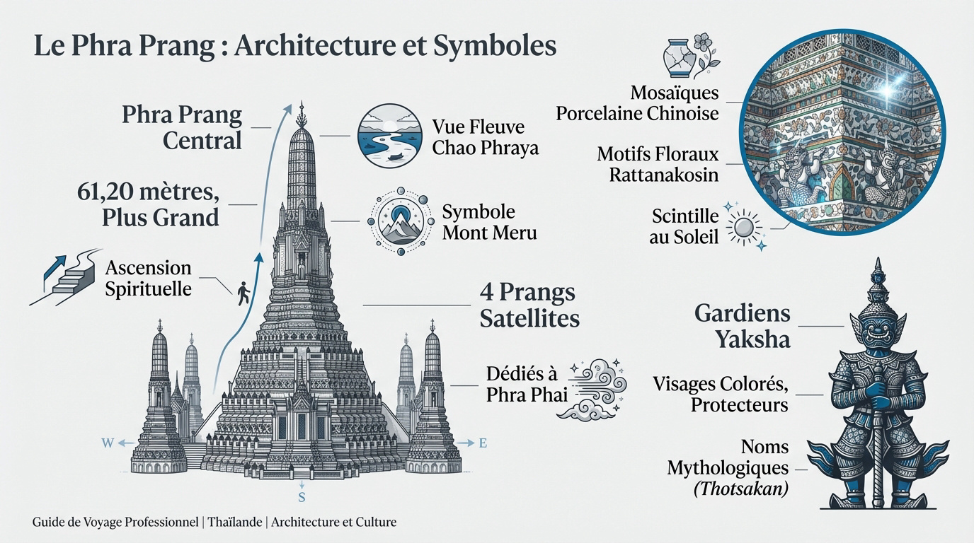 Détails des mosaïques de porcelaine du prang central du Wat Arun