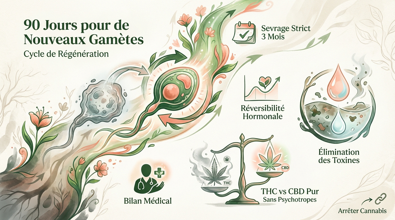 Schéma de la régénération des spermatozoïdes en 90 jours après l'arrêt du cannabis