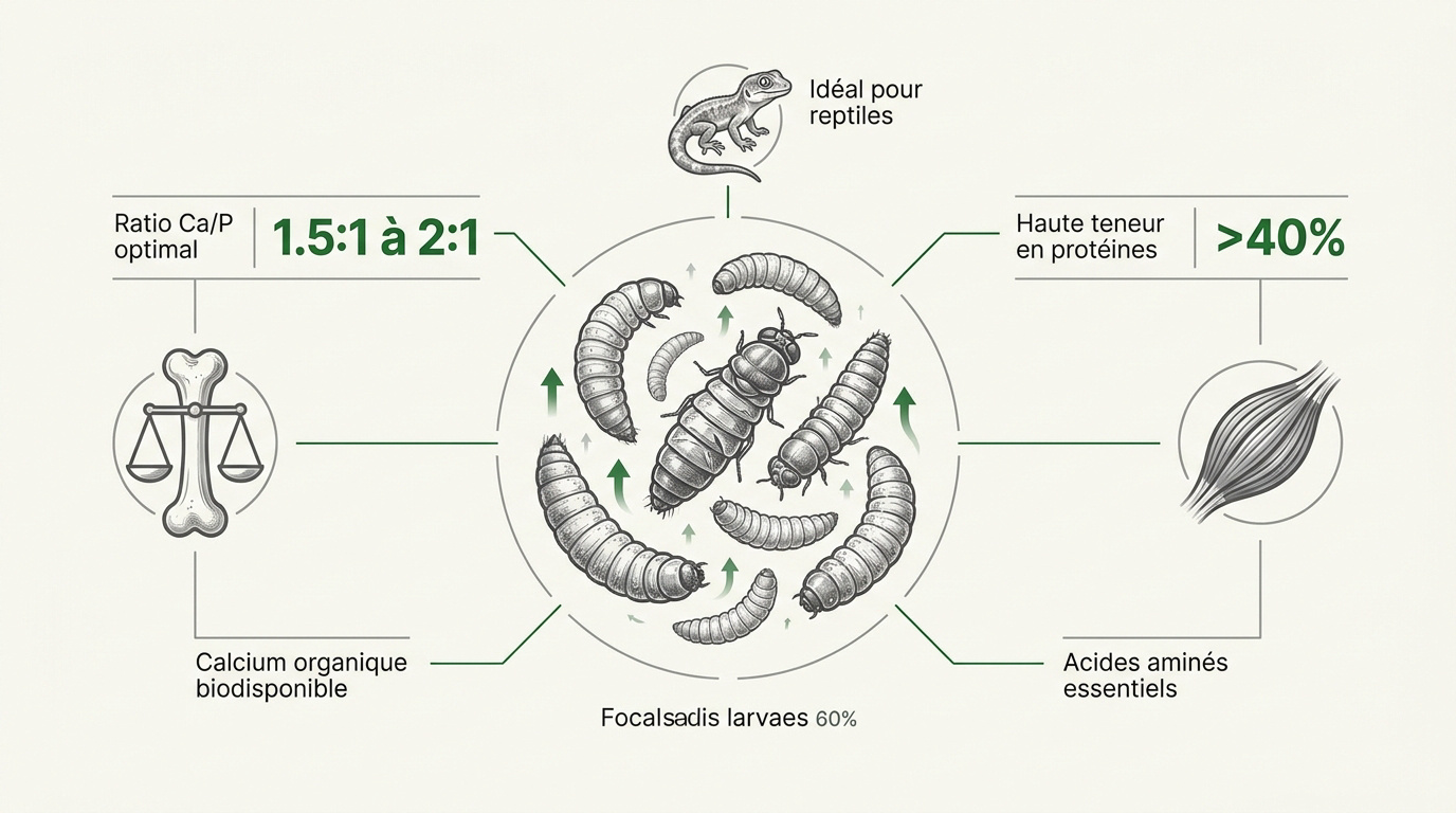 Larves séchées de mouche soldat noire riches en calcium pour reptiles