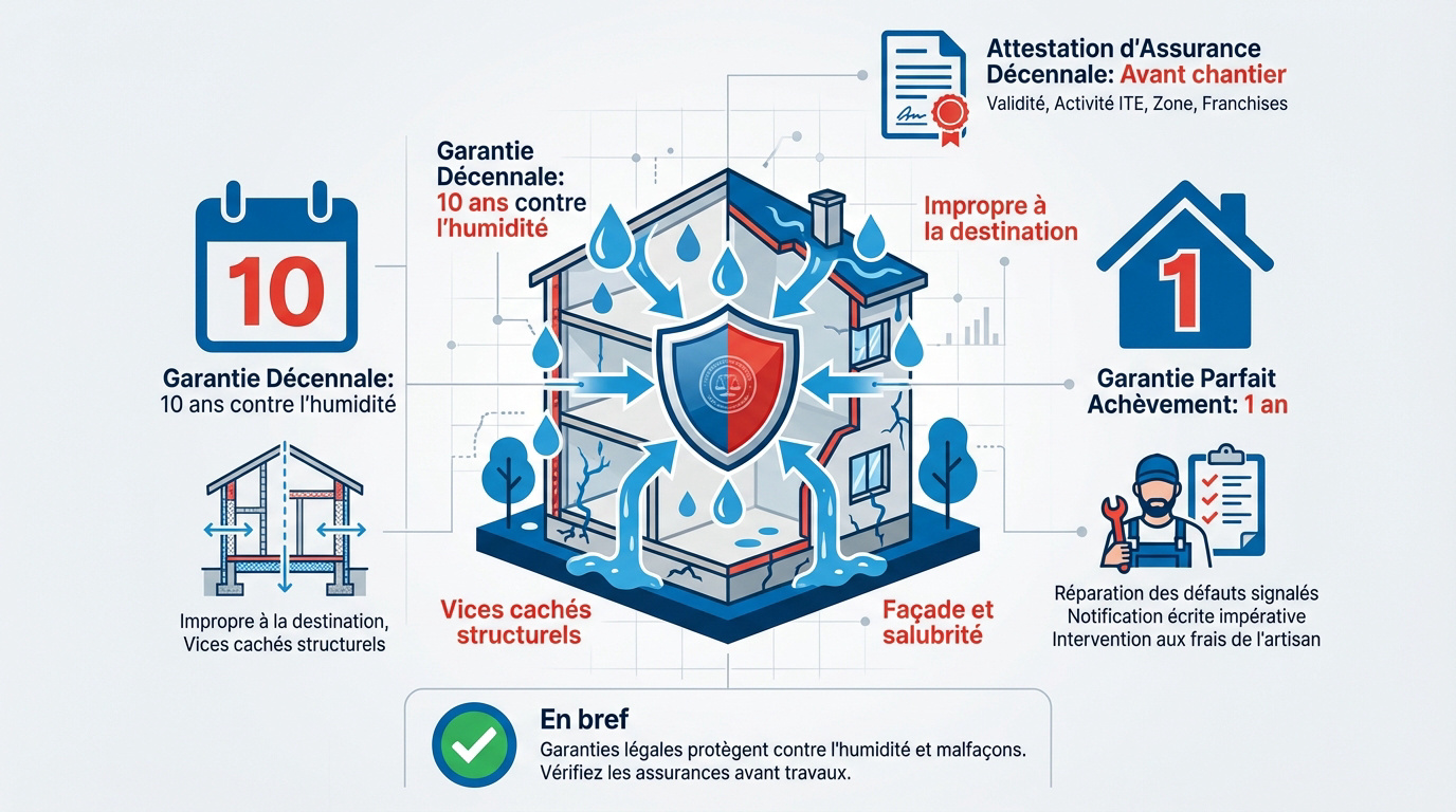 Infographie des garanties de construction et assurances pour travaux ITE