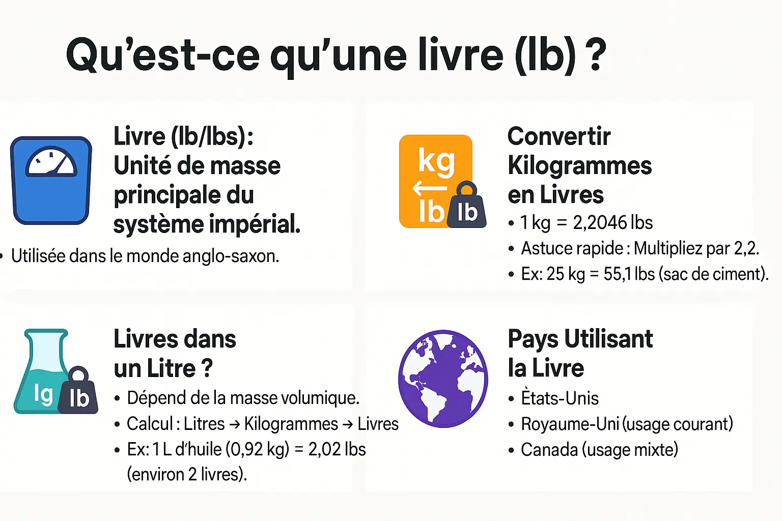 Schéma de conversion entre unités de masse et volume