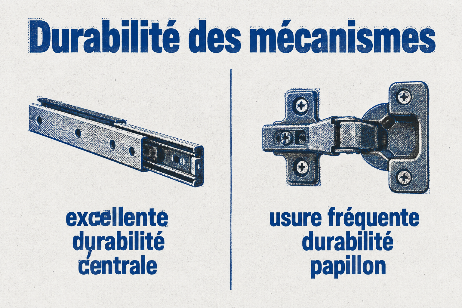 Mécanisme : rallonge centrale ou papillon, durabilité excellente ou axes qui s'usent