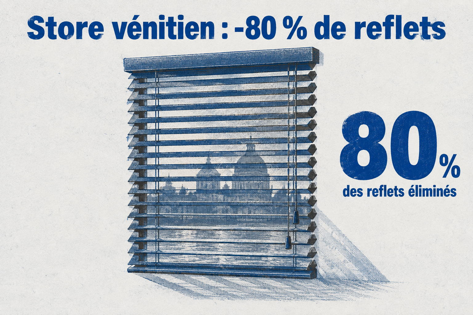Un store vénitien aux lamelles inclinées élimine environ 80 % des reflets.