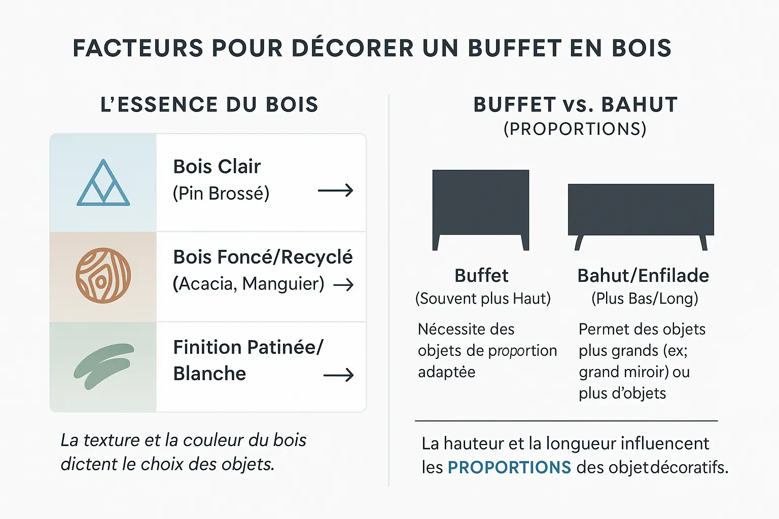Exemples de buffets en bois décorés selon différents styles