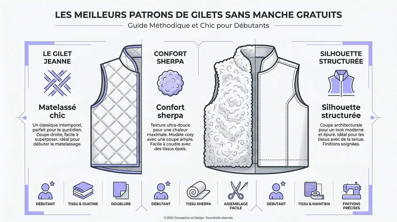 Gilet sans manche matelassé porté sur une blouse fluide