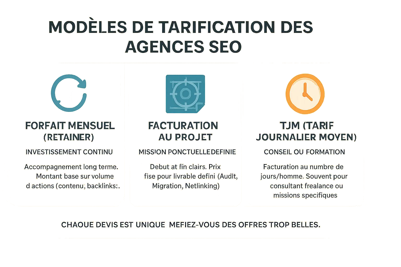 Illustration des modèles de tarification d'une agence SEO
