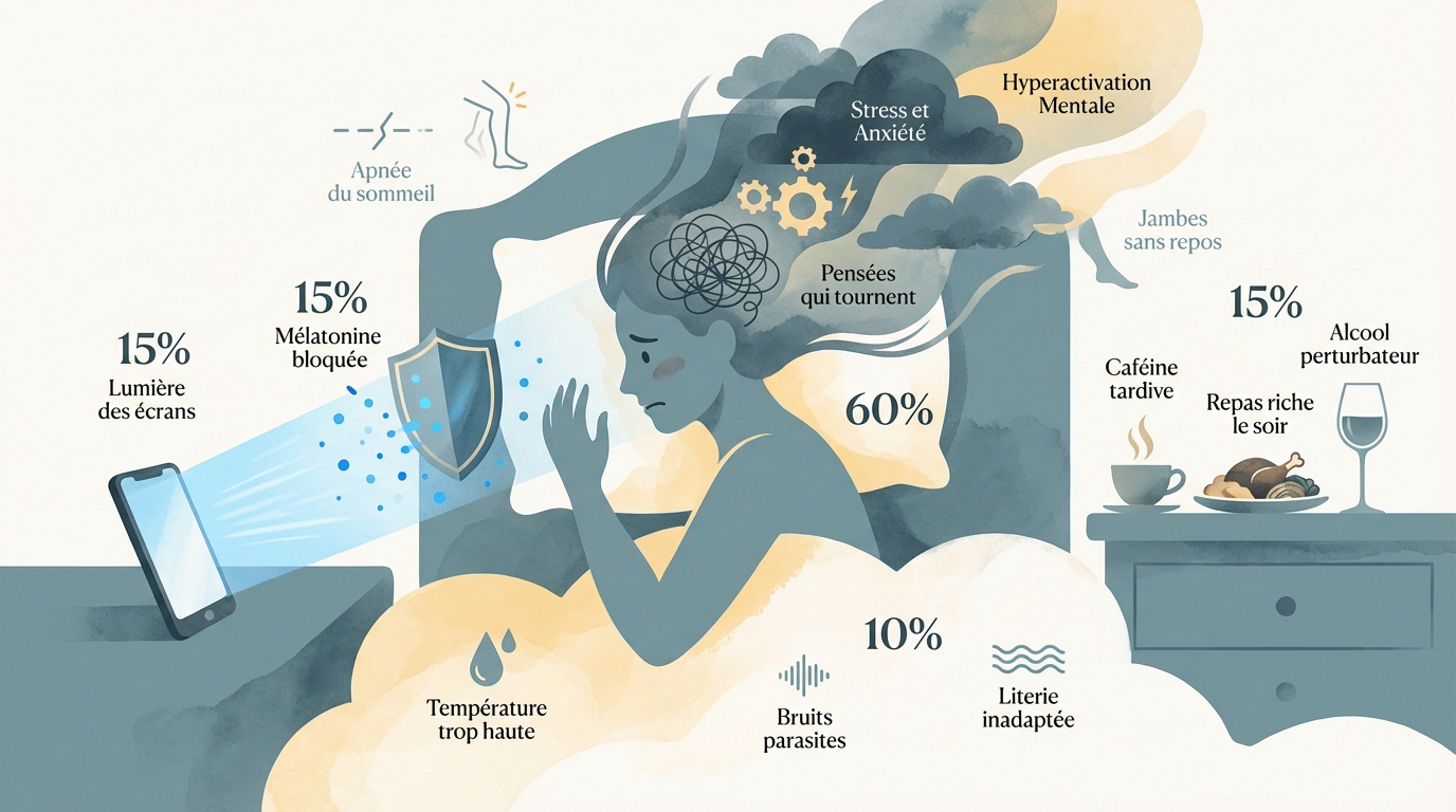 Illustration des facteurs provoquant une agitation nocturne chez l'adulte