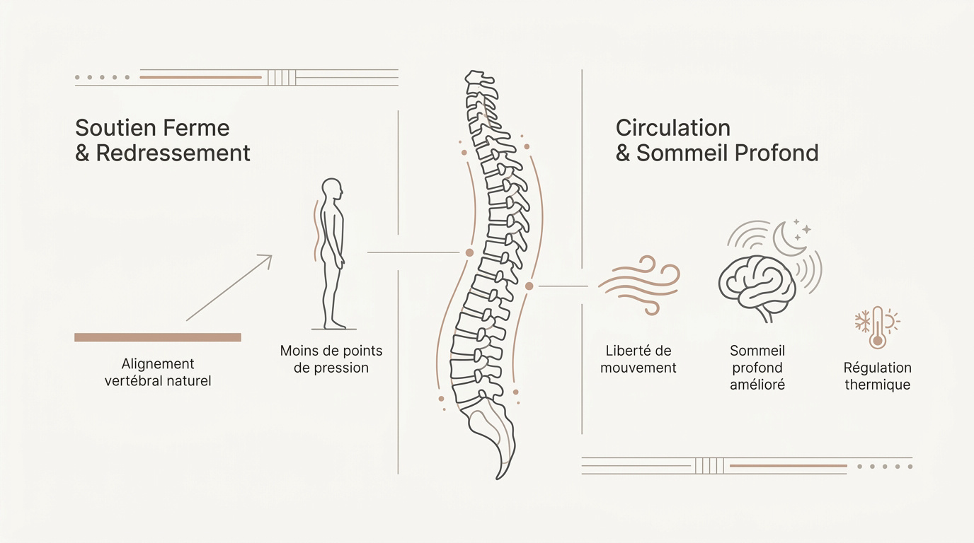 Schéma montrant l'alignement de la colonne vertébrale sur un futon japonais ferme