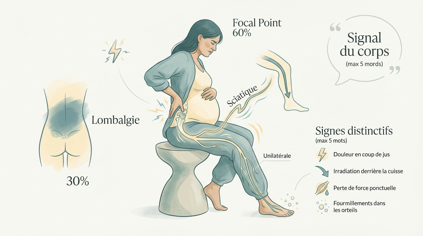 Schéma comparatif entre la lombalgie et la sciatique chez la femme enceinte