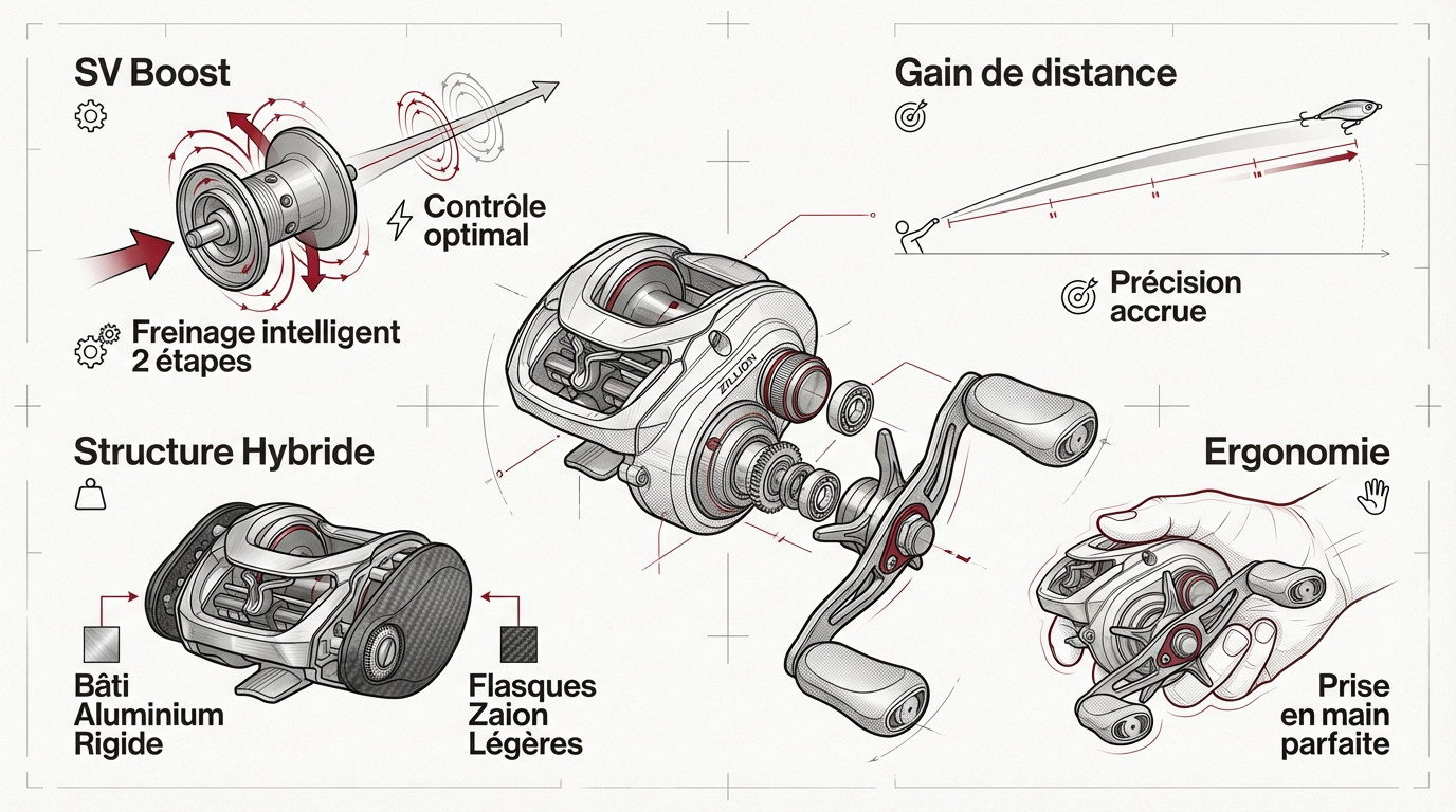 Analyse technique du système de freinage et de la bobine du moulinet Daiwa Zillion SV TW