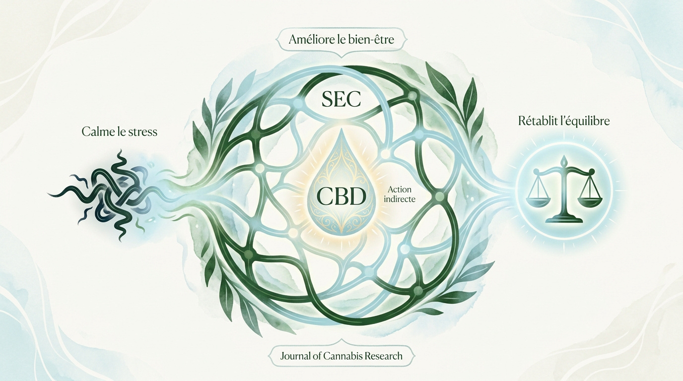 Schéma de l'interaction du CBD avec le système endocannabinoïde humain