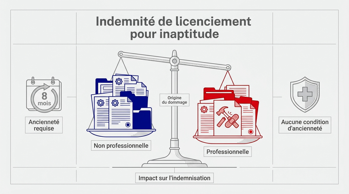 Schéma explicatif du calcul de l'indemnité de licenciement pour inaptitude professionnelle et non professionnelle